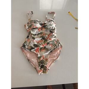 Nip Tuck Women's Coral & White Floral One Piece Multi Fit Cup Swimsuit Size 4